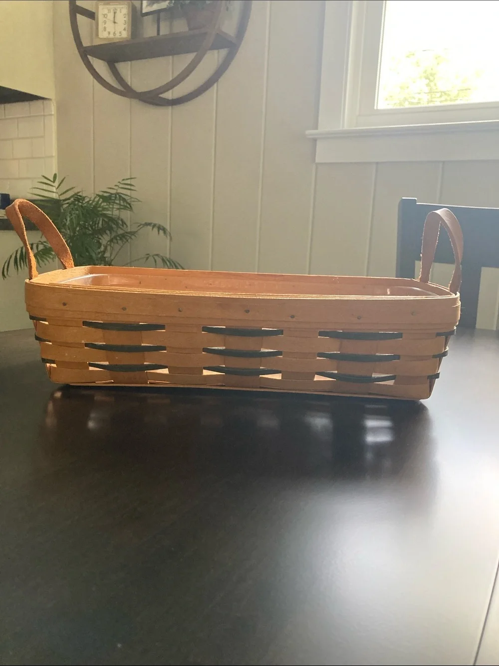 Longaberger Rectangular Slatted Handled Basket in Light Brown